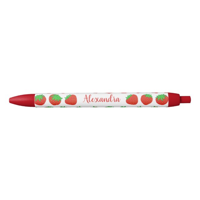 Stylo Bleu Nom personnalisé Monogram Red Strawberry (Devant)