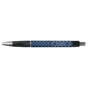 Stylo Bleu Nuit Et Points Blancs Avec Nom