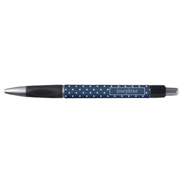 Stylo Bleu Nuit Et Points Blancs Avec Nom (Devant)