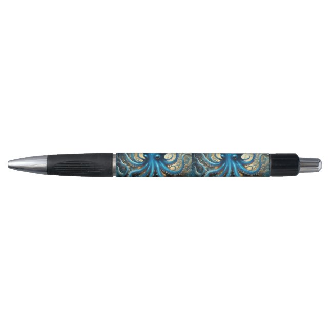 Stylo Bleu Octopus Acrylique Abstraite, (Devant)