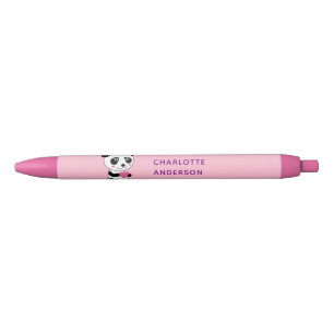 Stylo Bleu Panda mignonne avec un coeur rose Nom personnalisé