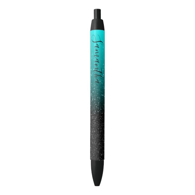 Stylo Bleu Parties scintillant Aqua Black Ombre personnalisée (devant Vertical)