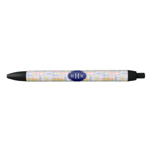 Stylo Bleu Pastel Patchwork Madras Navy Quatrefeuilles Monogr