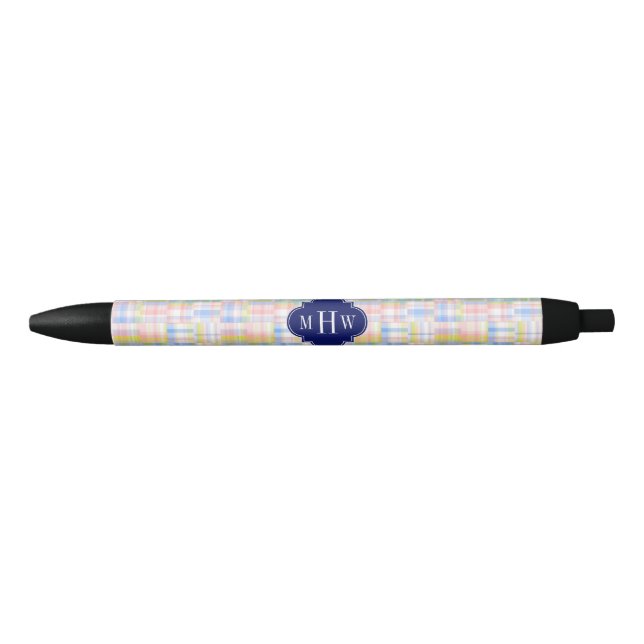 Stylo Bleu Pastel Patchwork Madras Navy Quatrefeuilles Monogr (Devant)