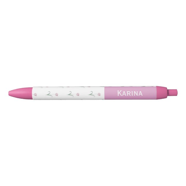 Stylo Bleu Pink Tulips Custom Name Pen (Devant)