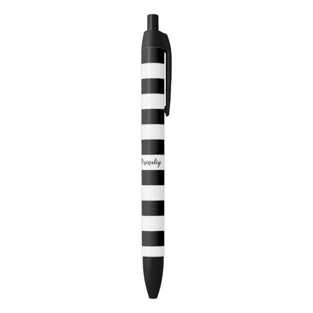 Stylo Bleu Rayé noir et blanc personnalisé chic (Bas (Vertical))