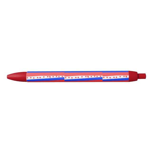 Stylo Bleu Red White Blue Circles Stripes  (Devant)