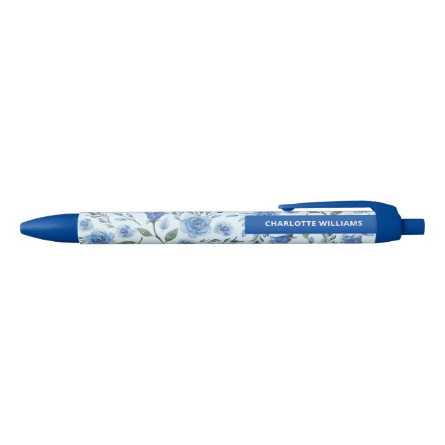 Stylo Bleu Retour à l'école aquarelle bleu floral  (Haut)