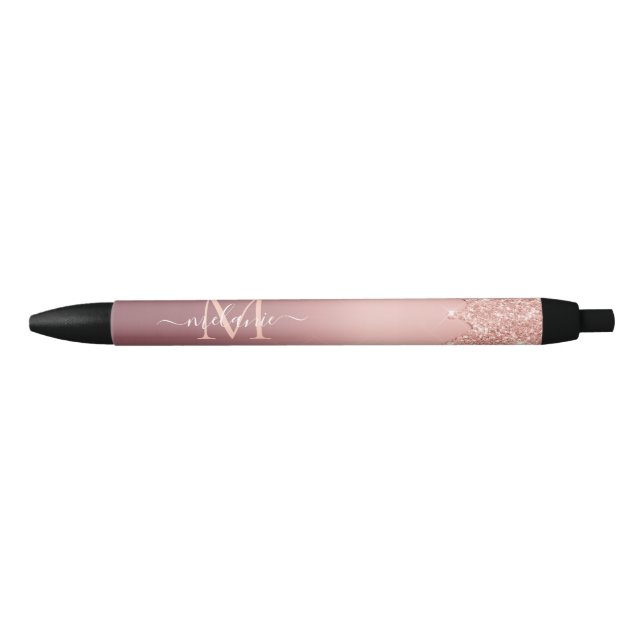 Stylo Bleu Rose Gold Parties scintillant Lettre personnalisée (Devant)