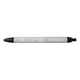 Stylo Bleu Roses Vintage Nom personnalisé
