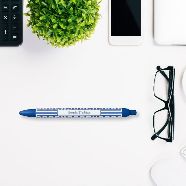 Stylo Bleu Style Lattice de Monogramme Blanc Bleu (Créateur téléchargé)