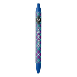 Stylo Bleu Tartan vert de mer, violet et bleu