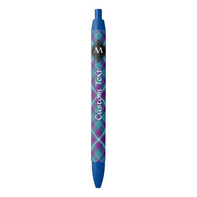 Stylo Bleu Tartan vert de mer, violet et bleu (devant Vertical)