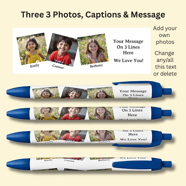 Stylo Bleu Trois 3 photos avec des noms et un message blanc s (Créateur téléchargé)