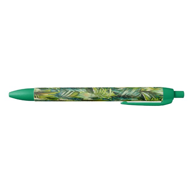 Stylo Bleu Vert et Turquoise Aquarelle Tropical Palm Feuille (Bas)