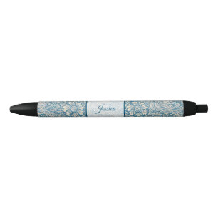 Stylo Bleu Vintage Blue Floral Patern Elegant Nom de script