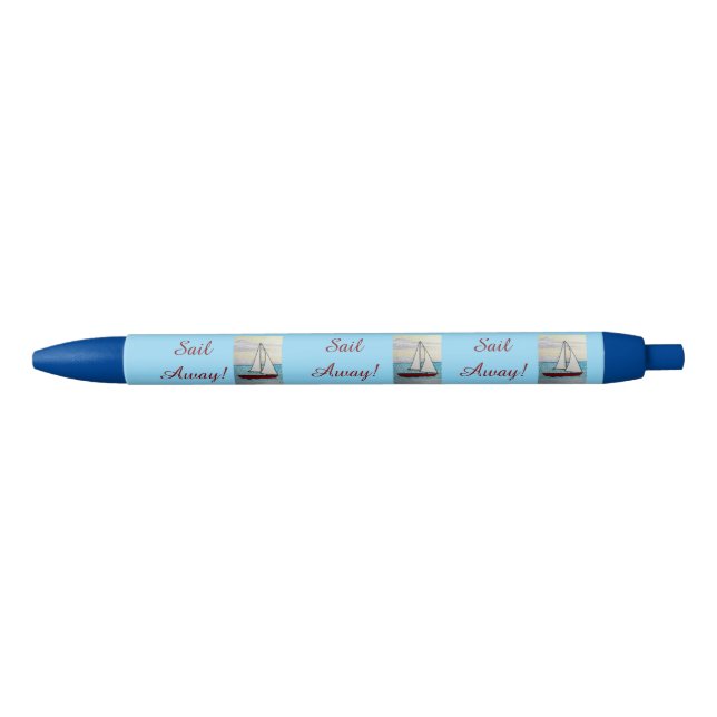 Stylo Bleu Voilier rouge à la voile  (Devant)