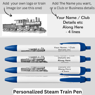 Stylo Bleu Votre nom Club Business Logo Image etc Steam Train