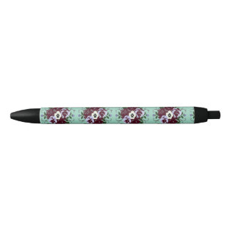Stylo Botanique Violettes Fond Vert Pâle