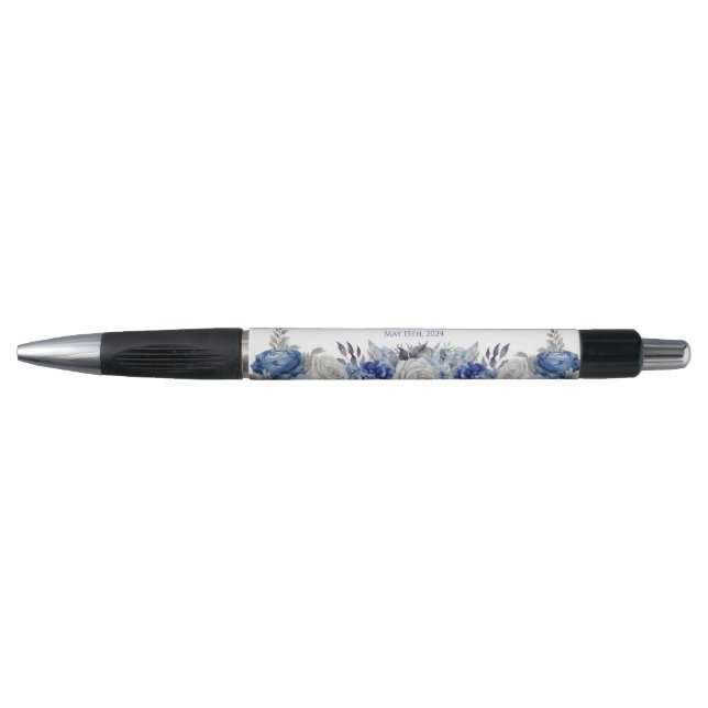 Stylo Bouquet de fleurs bleues à l'aquarelle - Mariage - (Devant)
