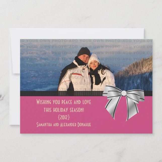 Stylo Bow Holiday Photo Carte Plat, Rose (Devant)