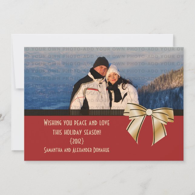 Stylo Bow Holiday Photo Carte Plat, Rouge (Devant)
