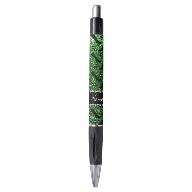 Stylo Bows de bottes de parties scintillant verte de nom (Devant (Vertical))