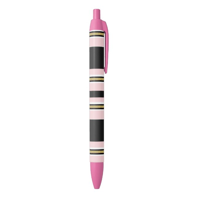 Stylo Bureau École Stylo Rose Blanc Or Noir Rayure (Bas (Vertical))