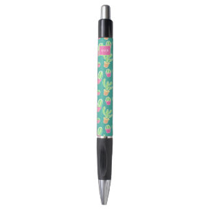 Stylo Cactus au néon d'aquarelle dans le motif de pots