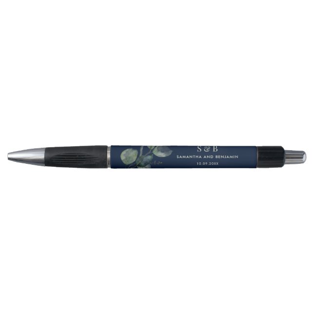 Stylo Cadeau de mariage à monogramme Eucalyptus aquarell (Devant)