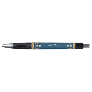 Stylo Cadre doré élégant orné de pierres précieuses bleu