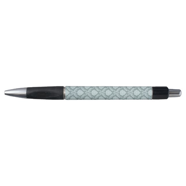 Stylo Canard Rococo Motif Damassé Œuf Bleu+Turquoise (Devant)