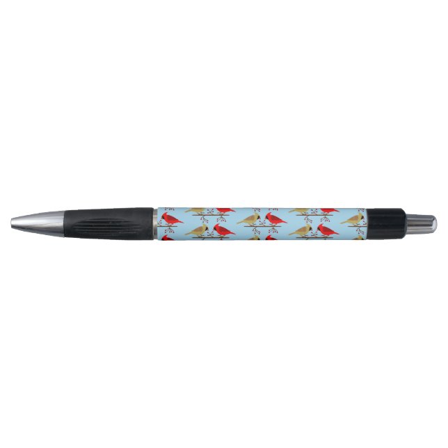 Stylo Cardinaux de Noël mignons et Baies rouges modélisé (Devant)
