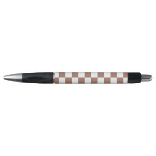 Stylo Carrés à damier marron moka blanc géométrique rétr