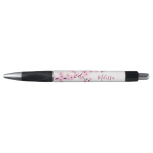 Stylo Cerisiers Fleurs Rose Blanc Monogramme