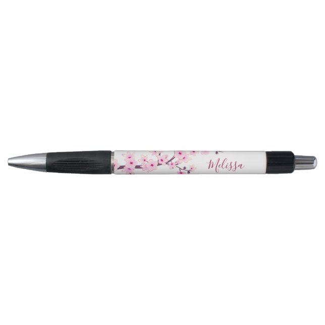 Stylo Cerisiers Fleurs Rose Blanc Monogramme (Devant)