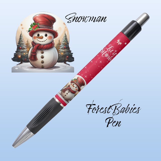 Stylo Chapeau supérieur de Snowman mignon laissez-le rou (Winter Holiday Season Snowman with Christmas Trees, Let it Snow, sparkle red ForestBabies Xmas pen⛄️)