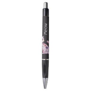 Stylo Chat floral roses rose violet rose foncé joli