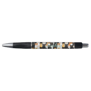 Stylo Chats orange blanc noir