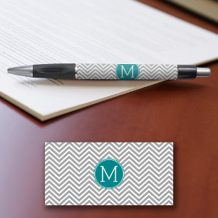 Stylo Chevrons Turquoise et Charbon Monogramme personnal