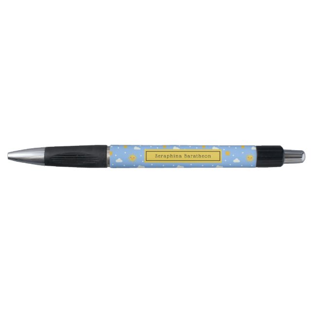 Stylo Ciel nuageux bleu et jaune personnalisé (Devant)