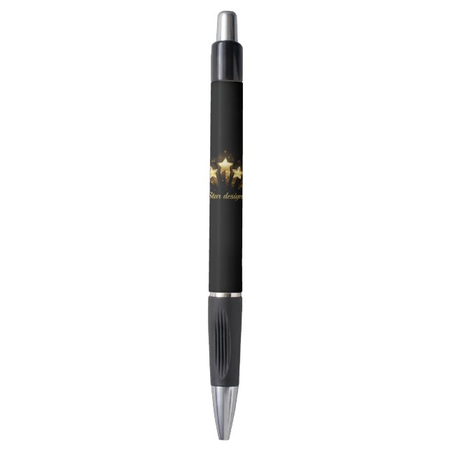 Stylo Cinq étoiles d'or en noir (Devant (Vertical))