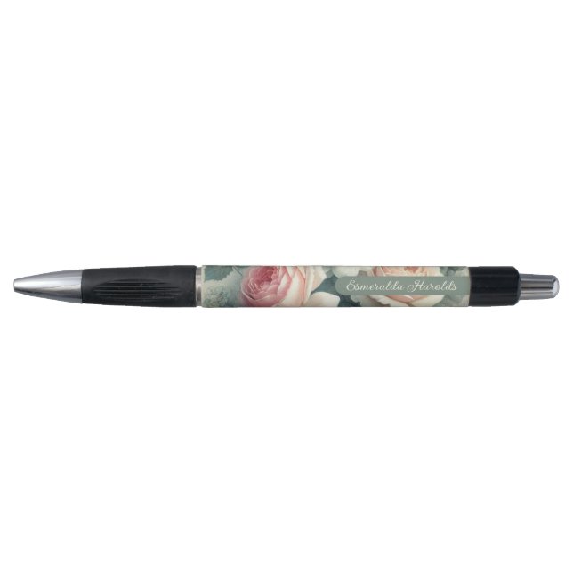 Stylo Classy Chic Roses Peinture Botanique d'Art Fin (Devant)