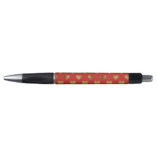 Stylo Cœurs d'or sur rouge
