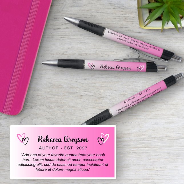 Stylo Coeurs roses Publié Romance Auteur Citation (Créateur téléchargé)