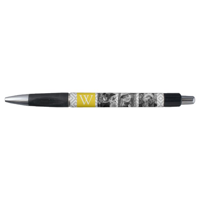Stylo Collage jaune de monogramme et de photo (Devant)