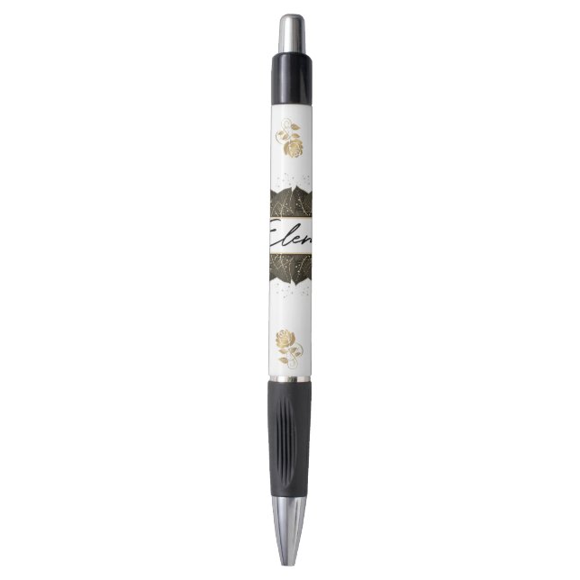 Stylo  con flores doradas  personalizada (Devant (Vertical))