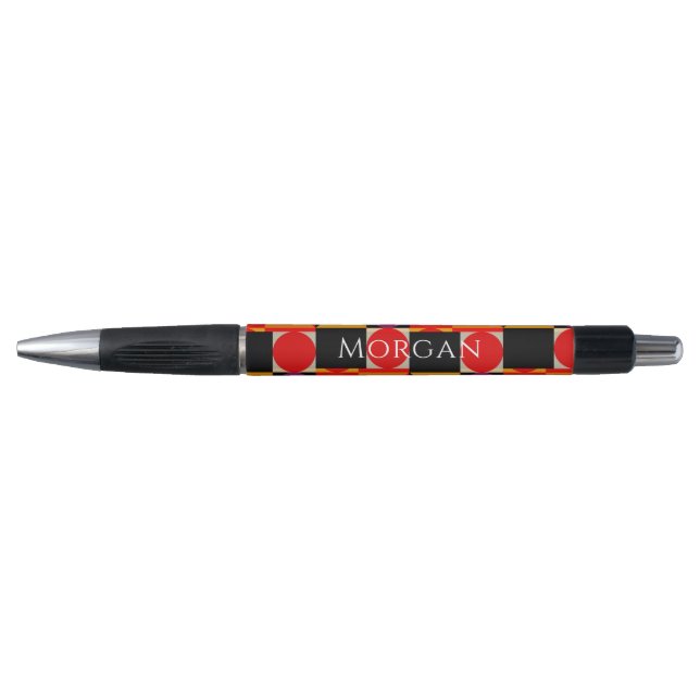 Stylo Conception Géométrique, Nom, Rouge & Noir (Devant)