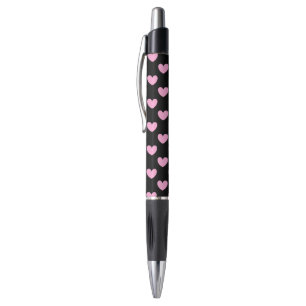 Stylo Coton Candy Pink coeurs de polka sur noir