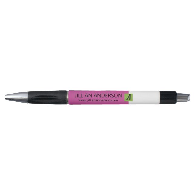 Stylo Couleur rose Noir Blocage Monogramme Nom Moderne (Devant)